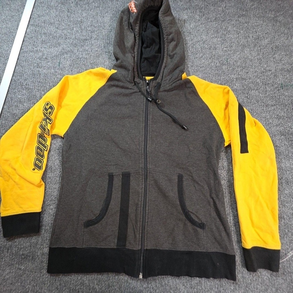 BRP Hoodie Mens Small Gray Yellow Full Zip Fleece Ski-Doo Logo Graphic